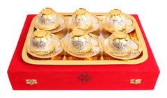 Pure Silver Plated Gold Polished 6 Cup Saucers with 1 Tray