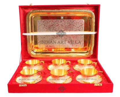 Pure Silver Plated Gold Polished 6 Cup Saucers with 1 Tray