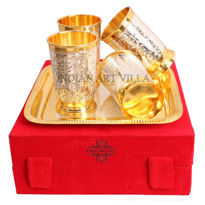 Silver Plated Gold Polished 4 Glasses with 1 tray