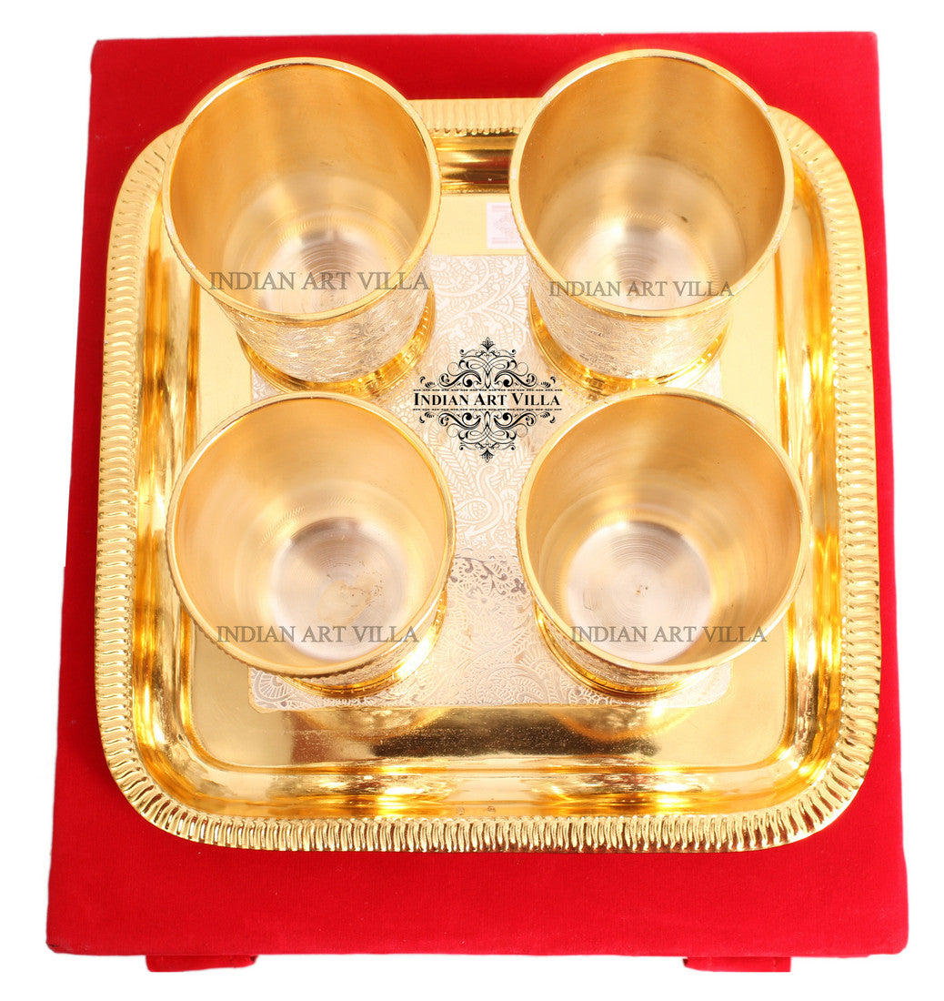 Silver Plated Gold Polished 4 Glasses with 1 tray