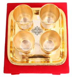 Silver Plated Gold Polished 4 Glasses with 1 tray