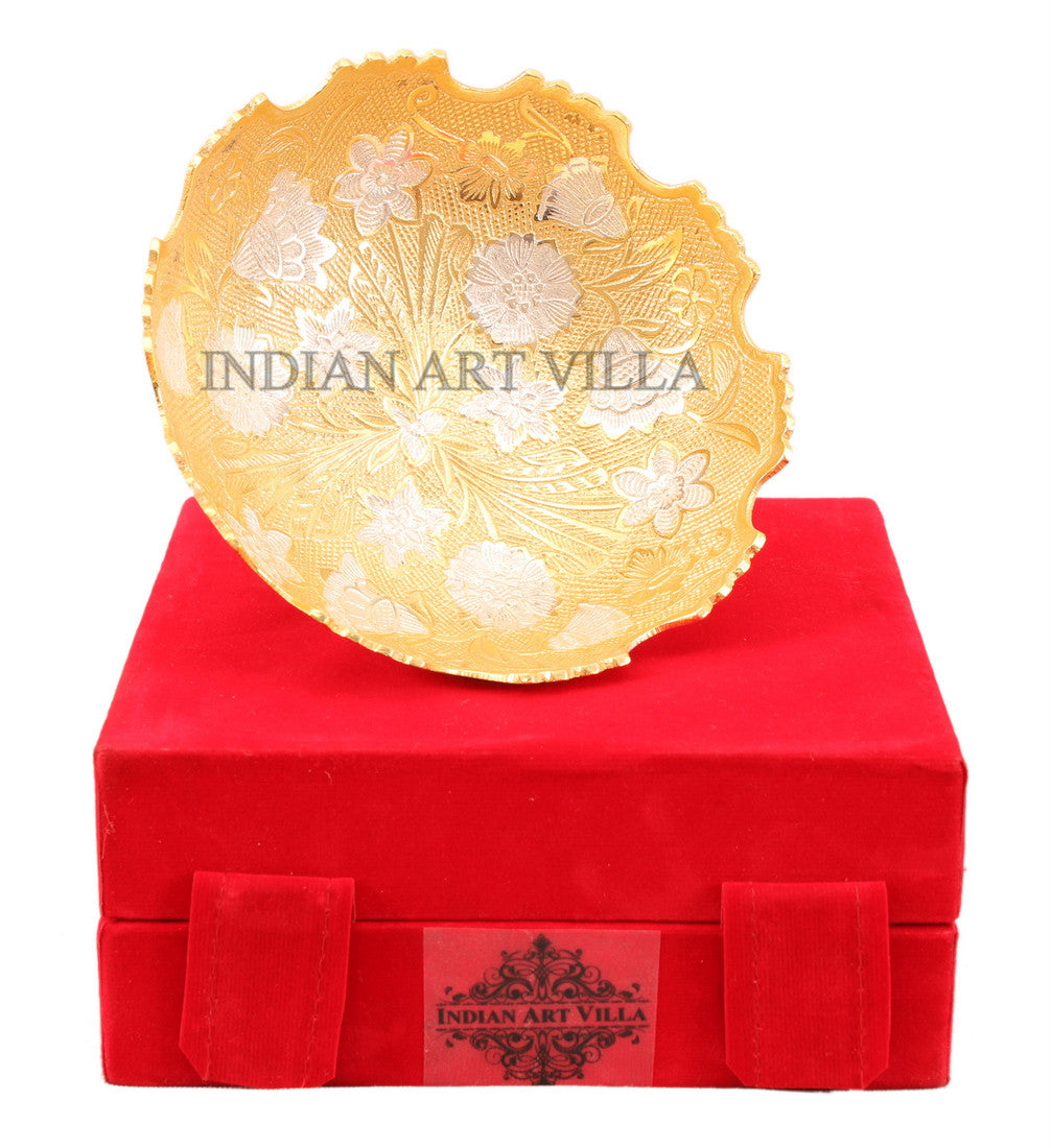Handcrafted Pure Silver Plated Gold Polished Designer Bowl with Red Gift Box