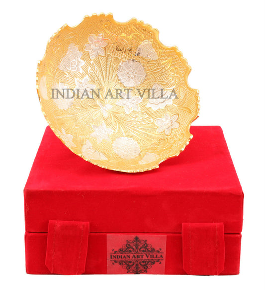 Handcrafted Pure Silver Plated Gold Polished Designer Bowl with Red Gift Box