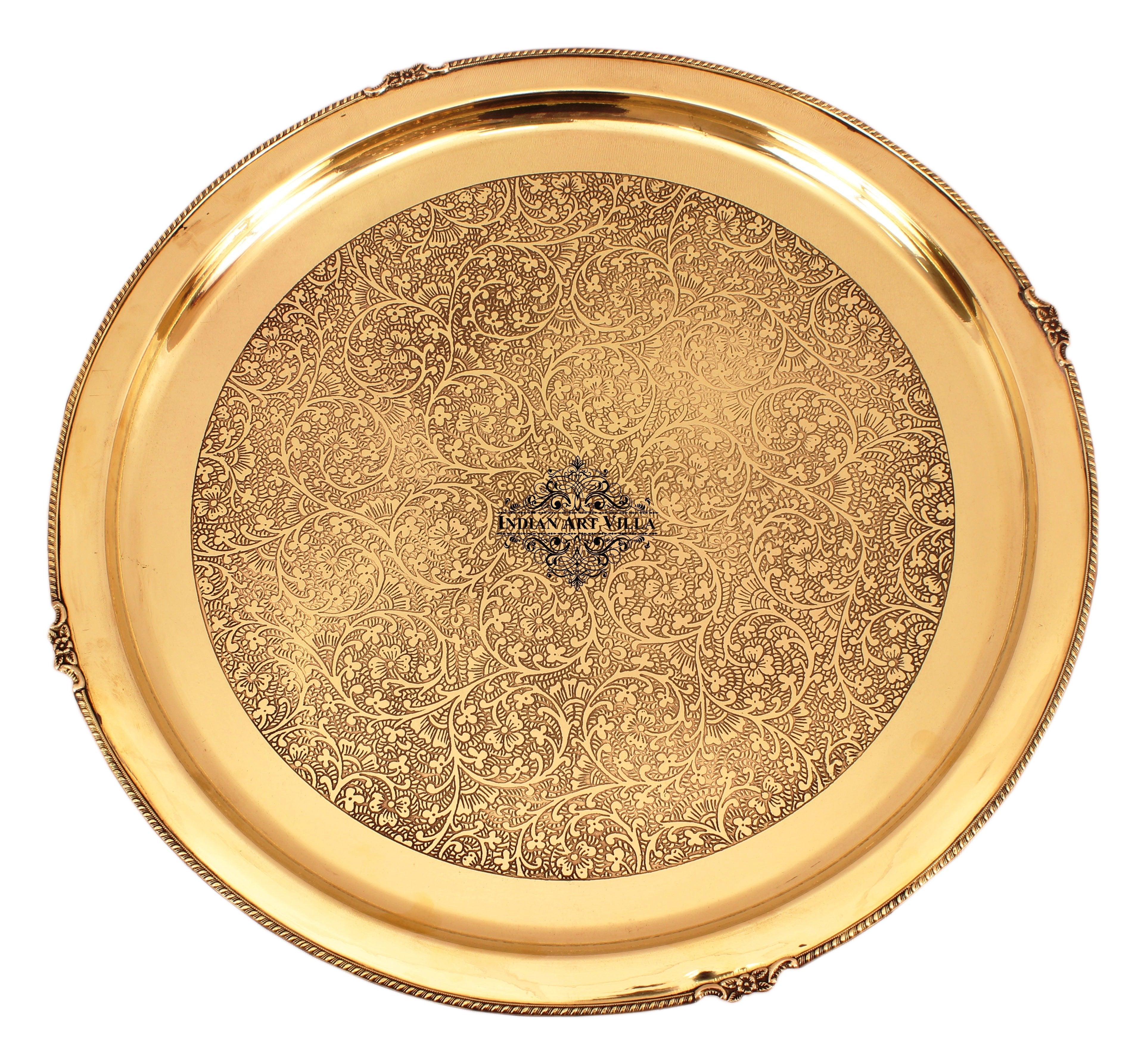 Brass Thali Dinner set of 7 pieces, Mughlai Style, Embossed Design | Dinnerware