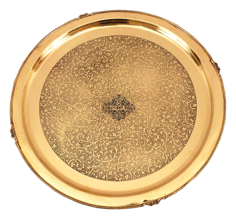 Brass Thali Dinner set of 7 pieces, Mughlai Style, Embossed Design | Dinnerware