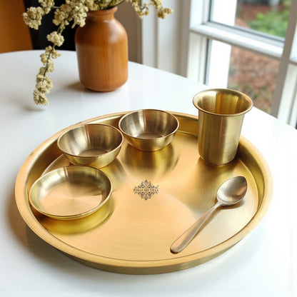 Pure Brass Matt Finish 6 Pieces Dinner Set / Thali Set, Dinnerware, Tableware