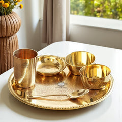 Handcrafted Pure Brass Dinnerware/Dinner Set, Embossed Kitchen Set for Home and Restaurant, (6 Pieces)