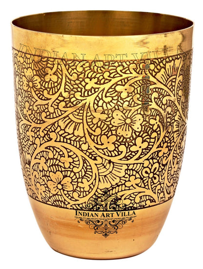 Brass 8 Pieces Dinner Set/Thali Set of 1 Plate, 1 Glass, 1 Spoon, 1 Fork & 4 Bowls