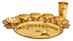 Brass Hammered Maharaja Style Dinner Set of 8 Pieces With Beaded Design, Dinnerware,  Tableware