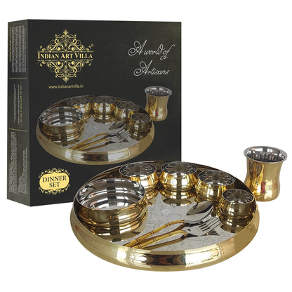 Handmade Pure Steel Brass Plain Glossy Dinner Set of 9, Tableware, Dinnerware
