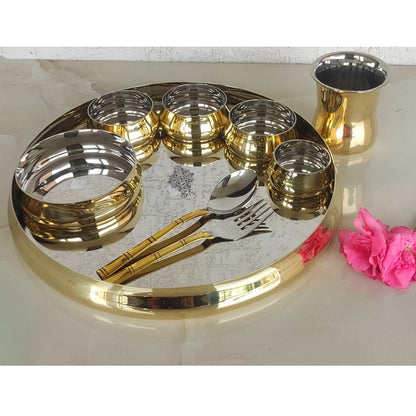 Handmade Pure Steel Brass Plain Glossy Dinner Set of 9, Tableware, Dinnerware