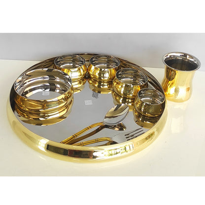 Handmade Pure Steel Brass Plain Glossy Dinner Set of 9, Tableware, Dinnerware