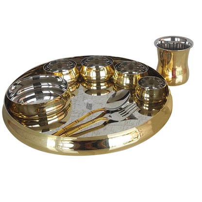 Handmade Pure Steel Brass Plain Glossy Dinner Set of 9, Tableware, Dinnerware
