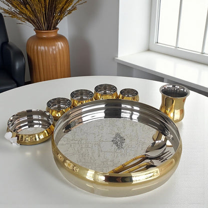 Handmade Pure Steel Brass Plain Glossy Dinner Set of 9, Tableware, Dinnerware
