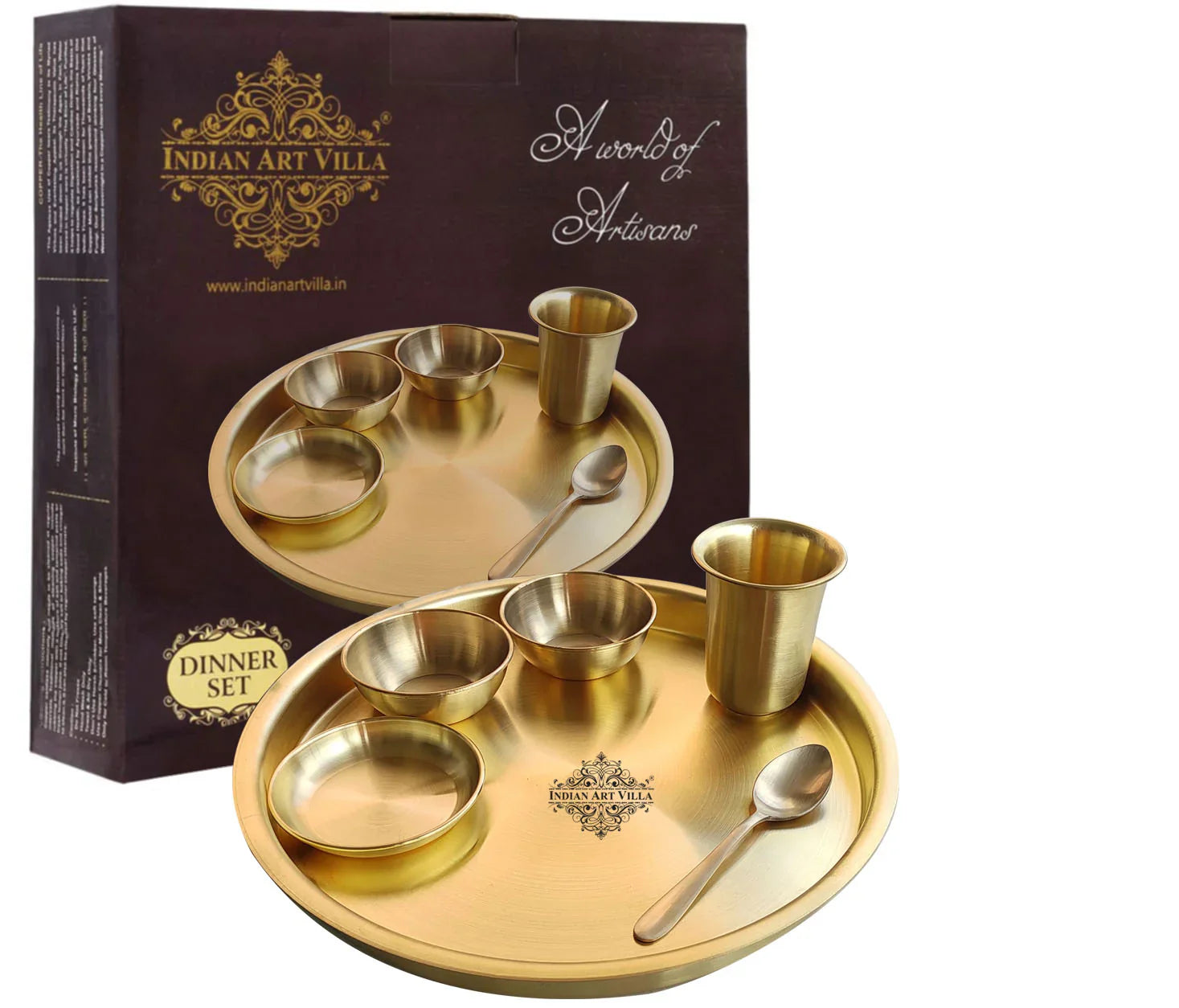 Pure Brass Matt Finish 6 Pieces Dinner Set / Thali Set, Dinnerware, Tableware