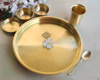 Pure Brass Matt Finish 6 Pieces Dinner Set / Thali Set, Dinnerware, Tableware