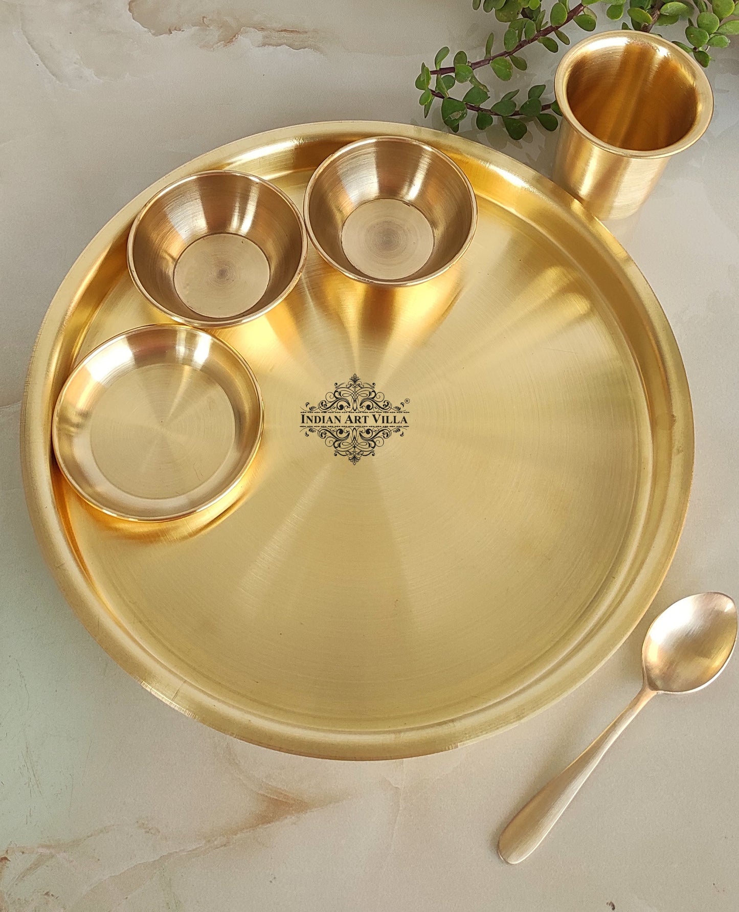 Pure Brass Matt Finish 6 Pieces Dinner Set / Thali Set, Dinnerware, Tableware