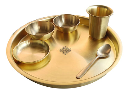 Pure Brass Matt Finish 6 Pieces Dinner Set / Thali Set, Dinnerware, Tableware