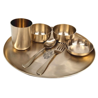 Handcrafted Pure Brass Matt Finish 7 Pieces Dinner Set / Thali Set, Dinnerware, Tableware