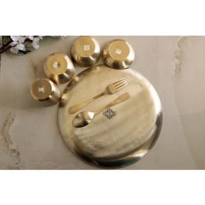 Pure Brass Dinner Set 7 Pieces With Embossed &  Matt Finish Design