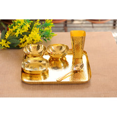 Brass Hammered Square Thali Set – 6 Piece