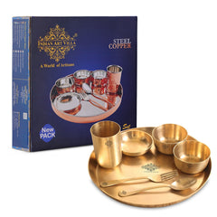 Handcrafted Pure Brass Dinner Set with Matt Finish Design, Dinnerware, Tableware, 7 Pieces Set