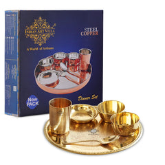 Handcrafted Pure Brass Dinnerware/Dinner Set, Embossed Kitchen Set for Home and Restaurant, (6 Pieces)