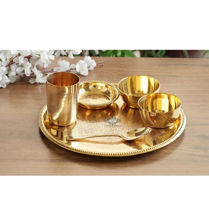 Handcrafted Pure Brass Dinnerware/Dinner Set, Embossed Kitchen Set for Home and Restaurant, (6 Pieces)