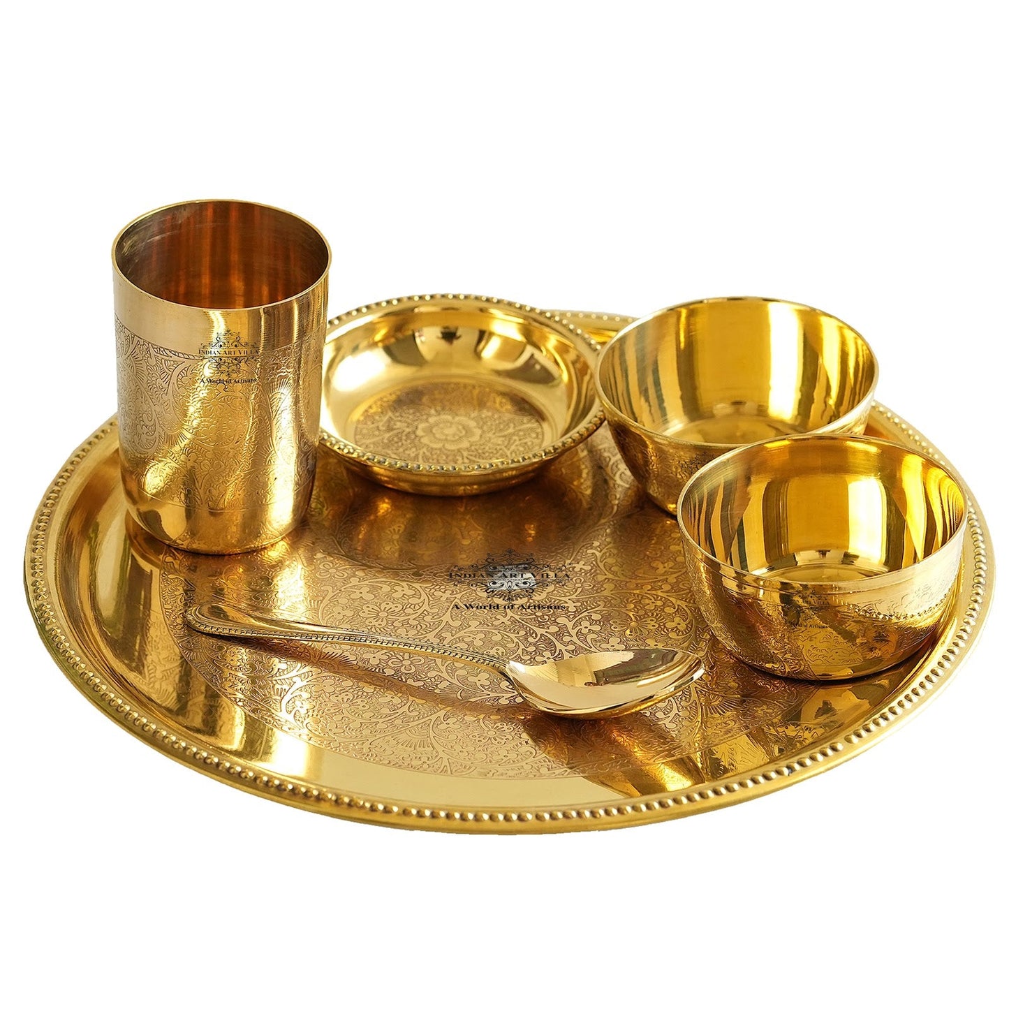 Handcrafted Pure Brass Dinnerware/Dinner Set, Embossed Kitchen Set for Home and Restaurant, (6 Pieces)