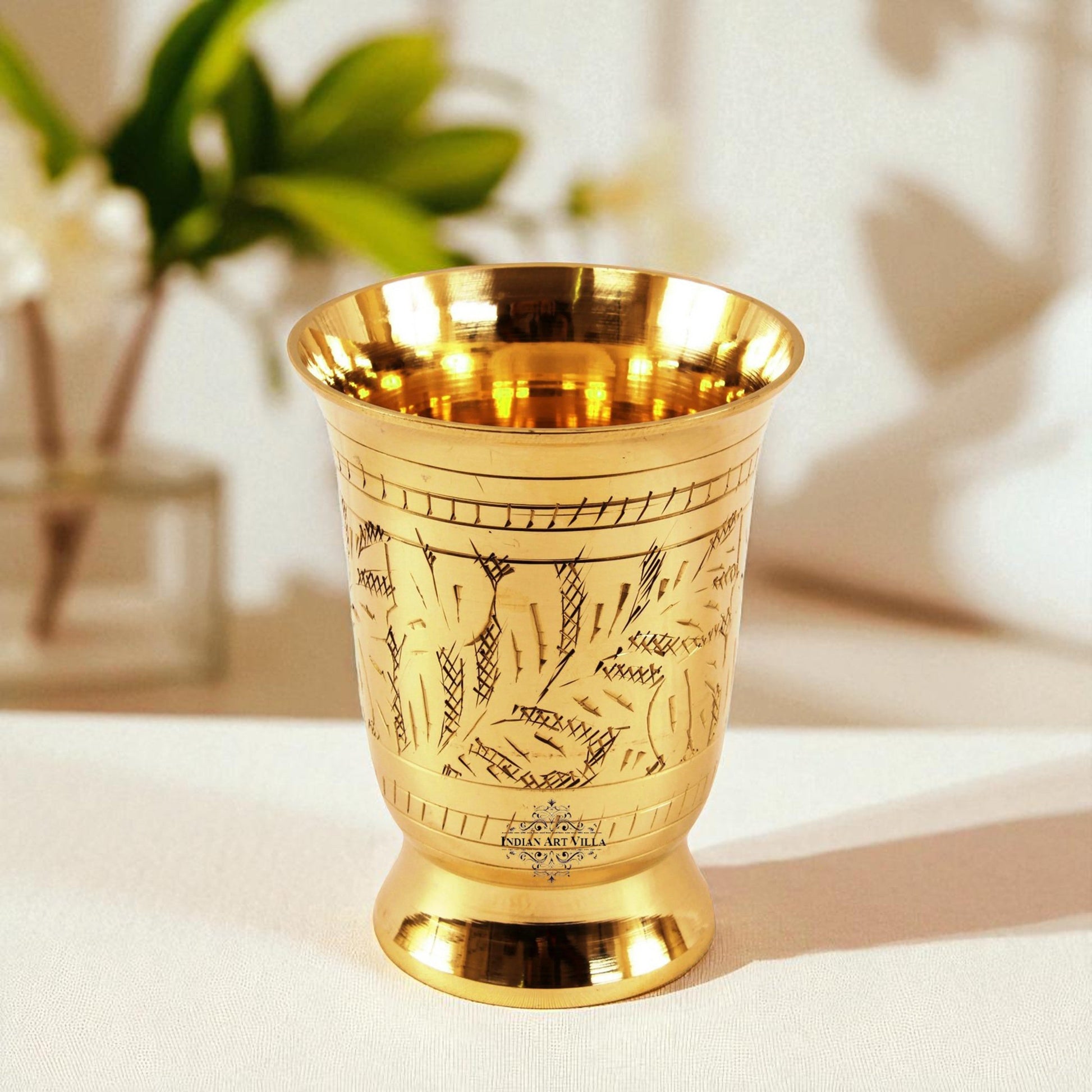 Brass Mughlai Glass with Embossed Leaves Design -250 ML