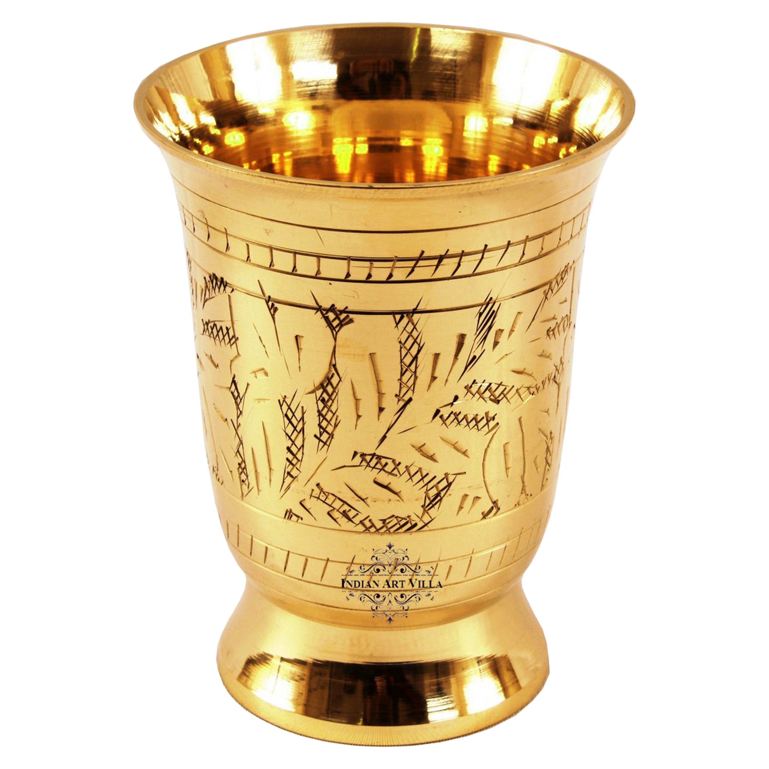Brass Mughlai Glass with Embossed Leaves Design -250 ML