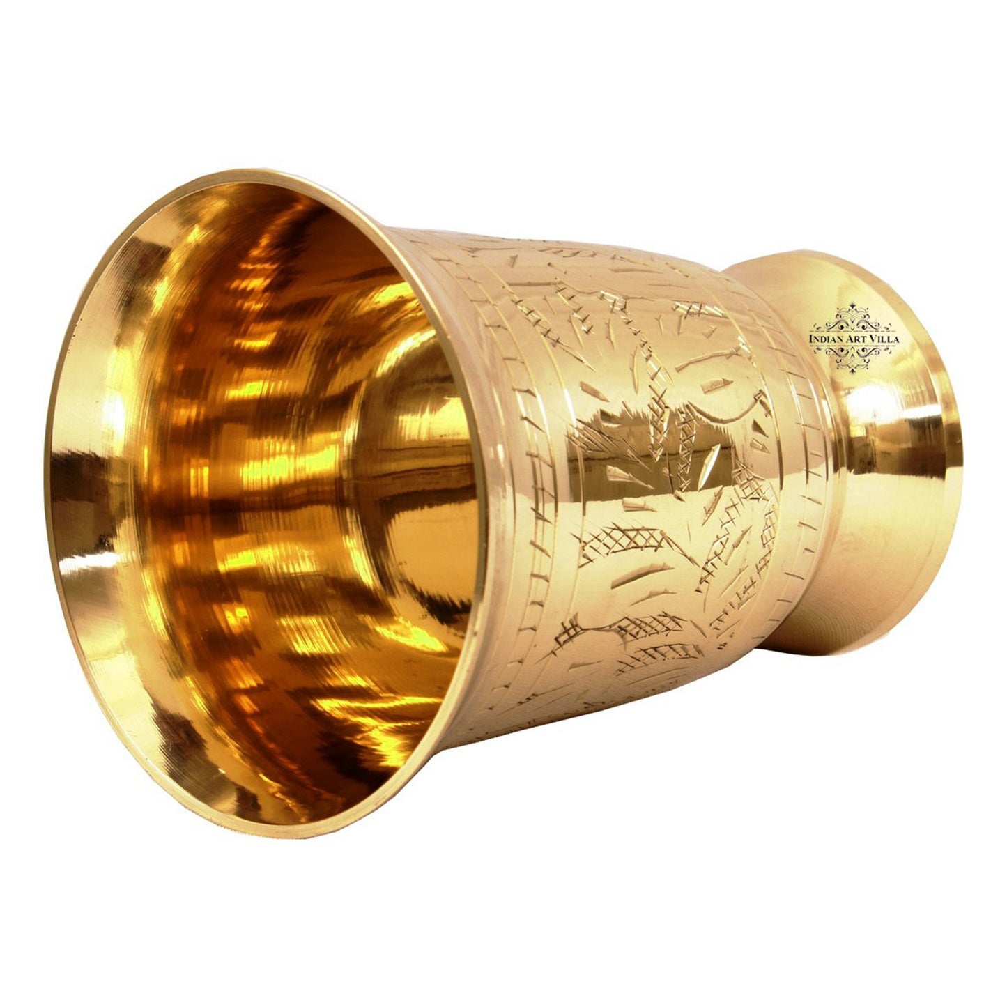 Brass Mughlai Glass with Embossed Leaves Design -250 ML