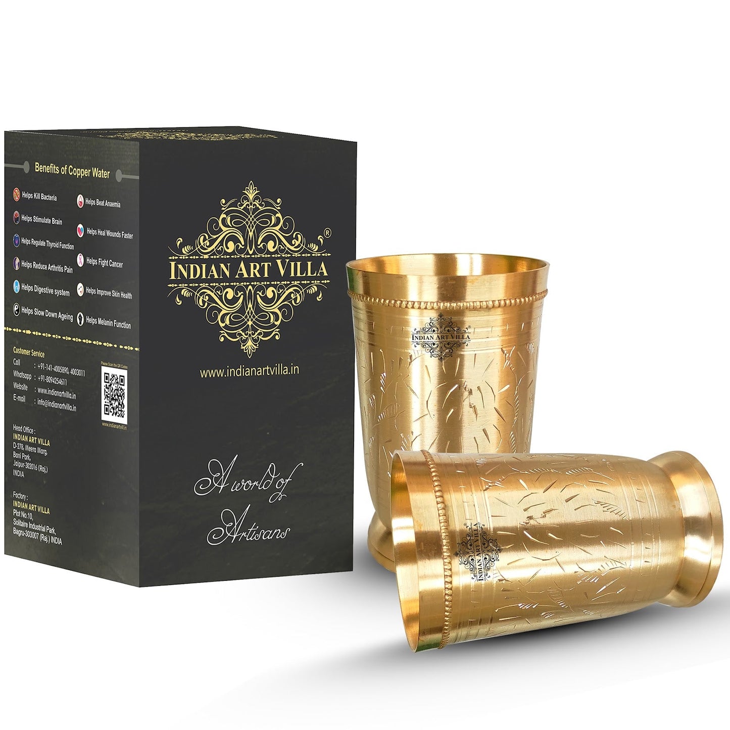 Brass Glass Tumbler with Etched Mughlai Matt & Hammered Design