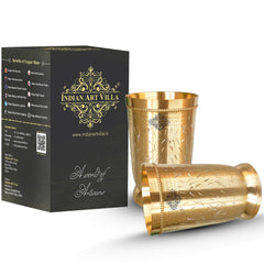 Brass Glass Tumbler with Etched Mughlai Matt & Hammered Design