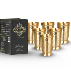 Brass Glass Tumbler with Etched Mughlai Matt & Hammered Design