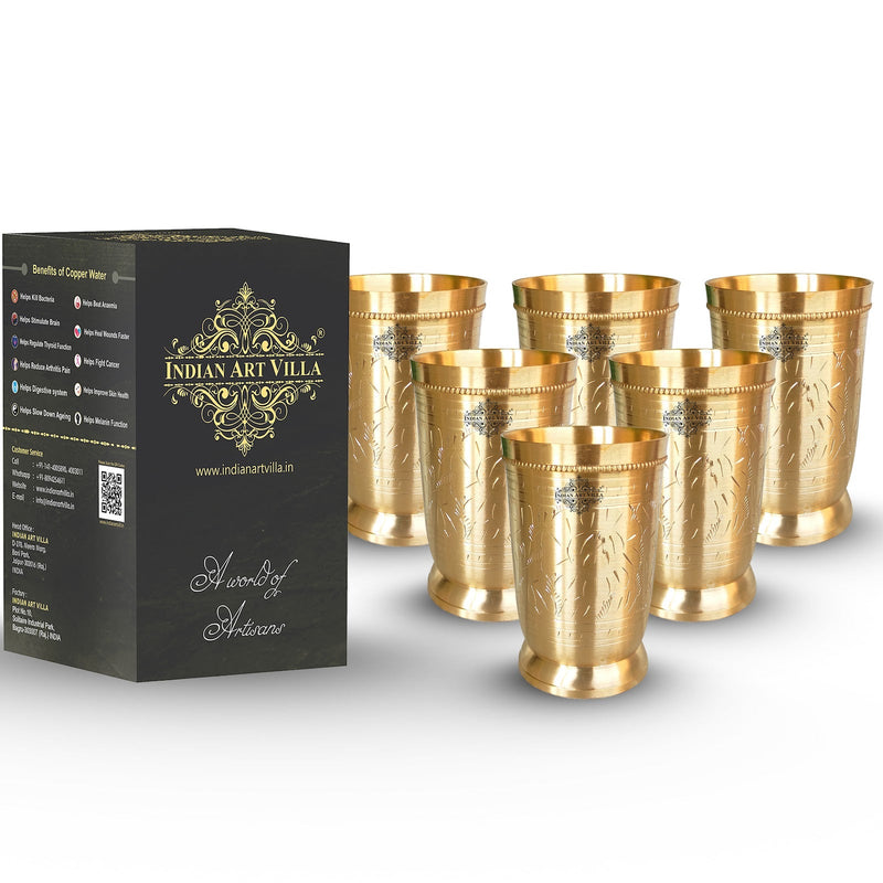 Brass Glass Tumbler with Etched Mughlai Matt & Hammered Design