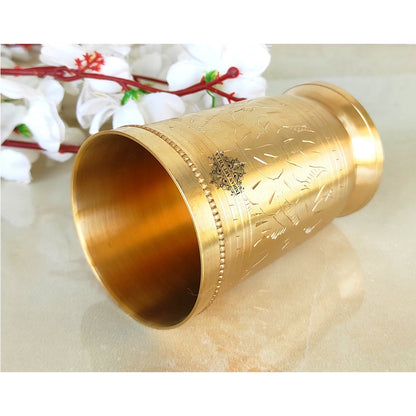 Brass Glass Tumbler with Etched Mughlai Matt & Hammered Design
