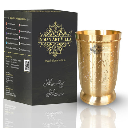 Brass Glass Tumbler with Etched Mughlai Matt & Hammered Design
