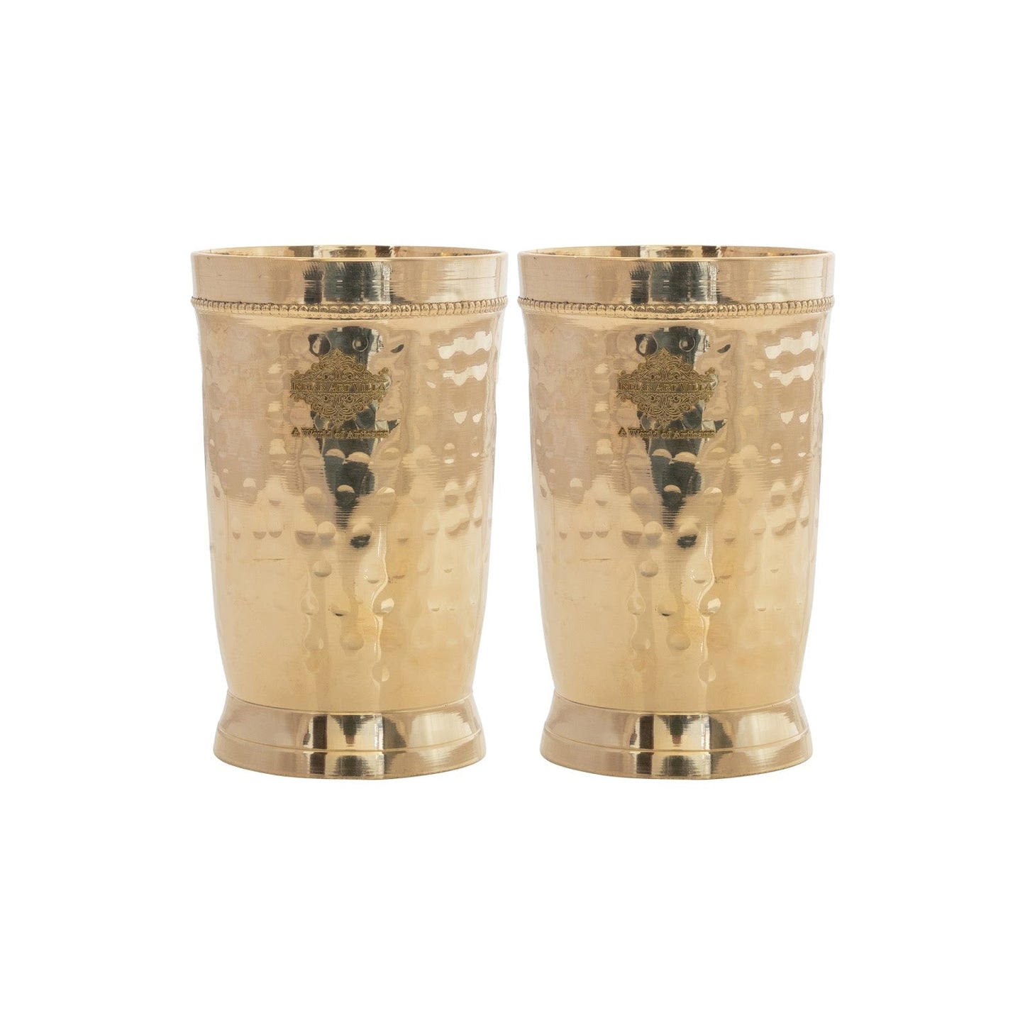 Brass Glass Tumbler with Etched Mughlai Matt & Hammered Design