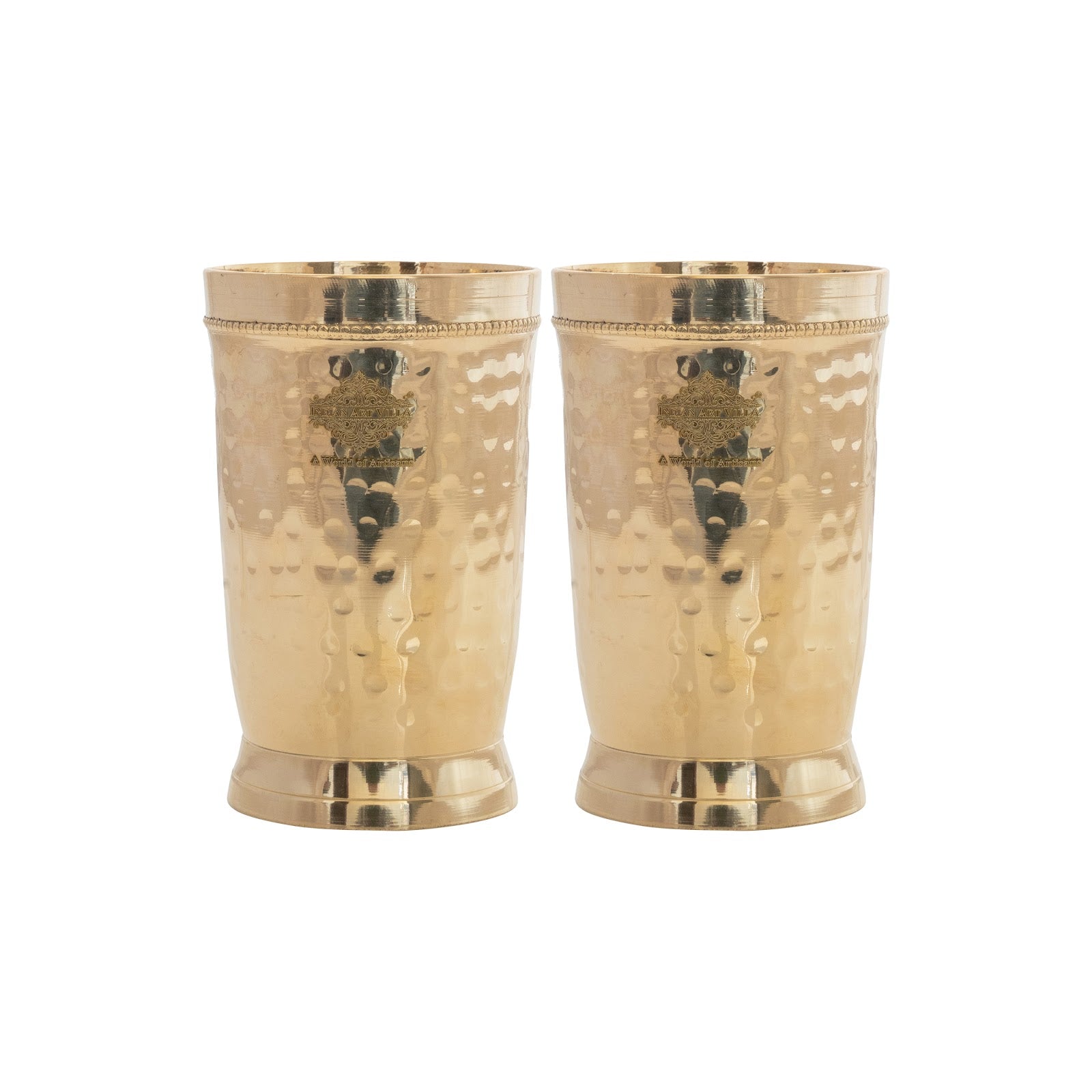 Brass Glass Tumbler with Etched Mughlai Matt & Hammered Design