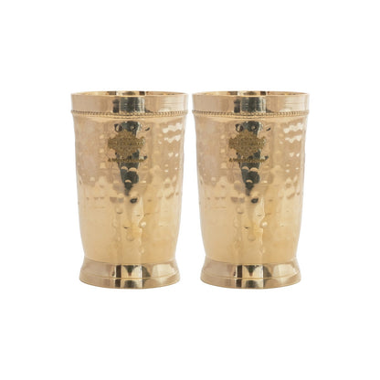 Brass Glass Tumbler with Etched Mughlai Matt & Hammered Design