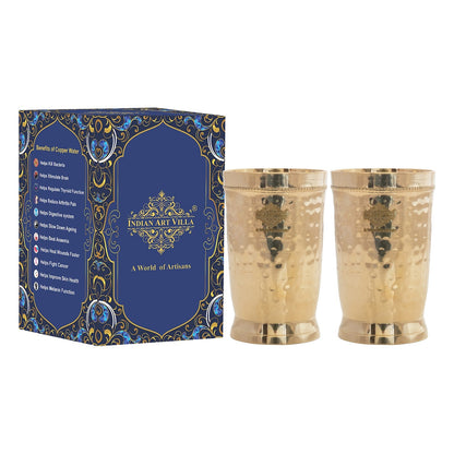Brass Glass Tumbler with Etched Mughlai Matt & Hammered Design