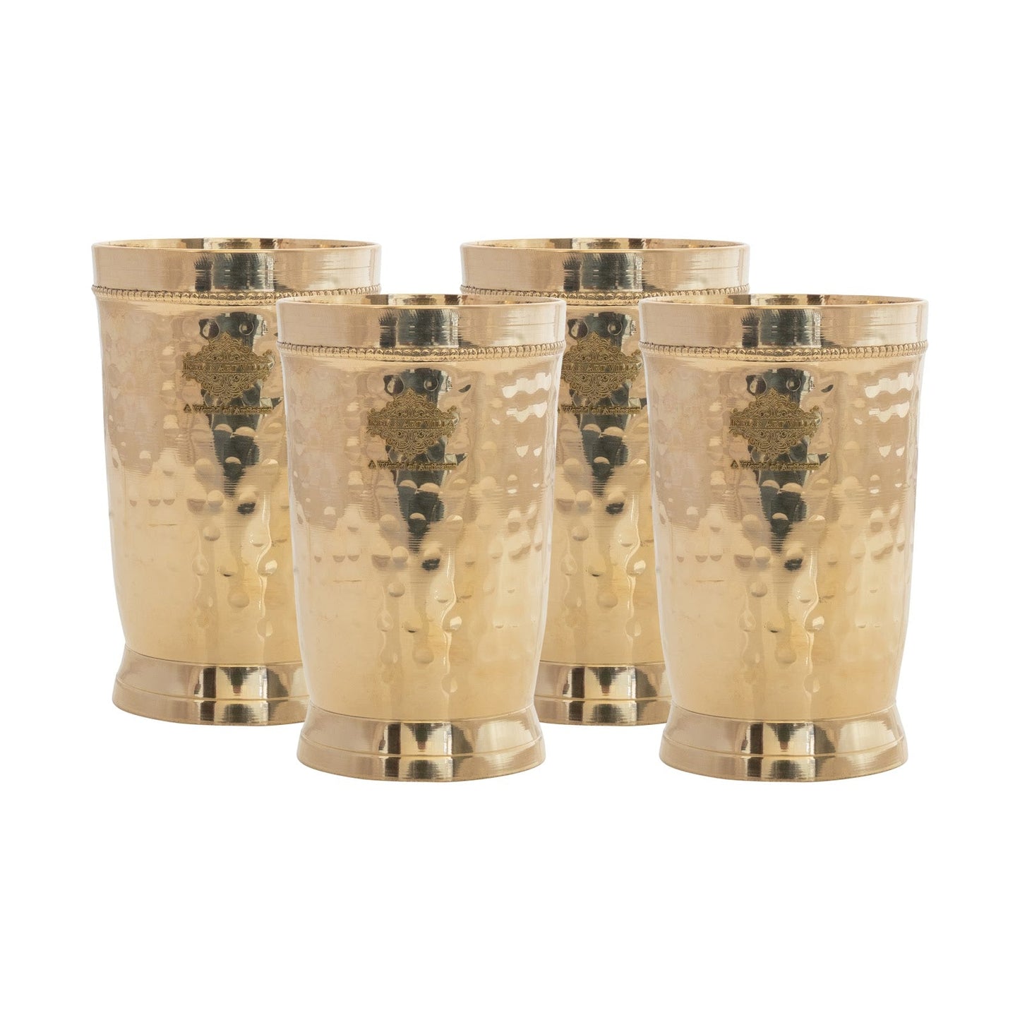 Brass Glass Tumbler with Etched Mughlai Matt & Hammered Design