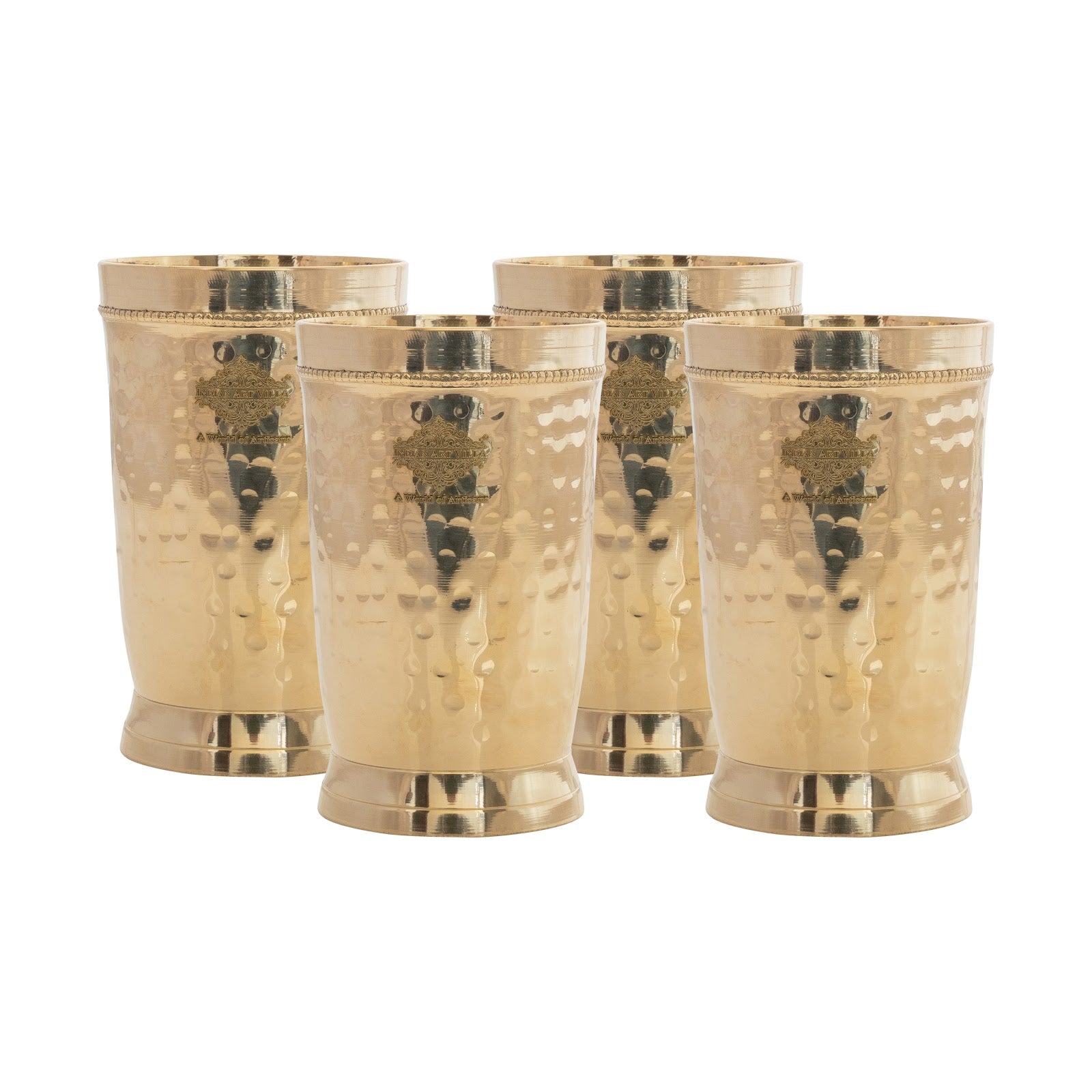 Brass Glass Tumbler with Etched Mughlai Matt & Hammered Design