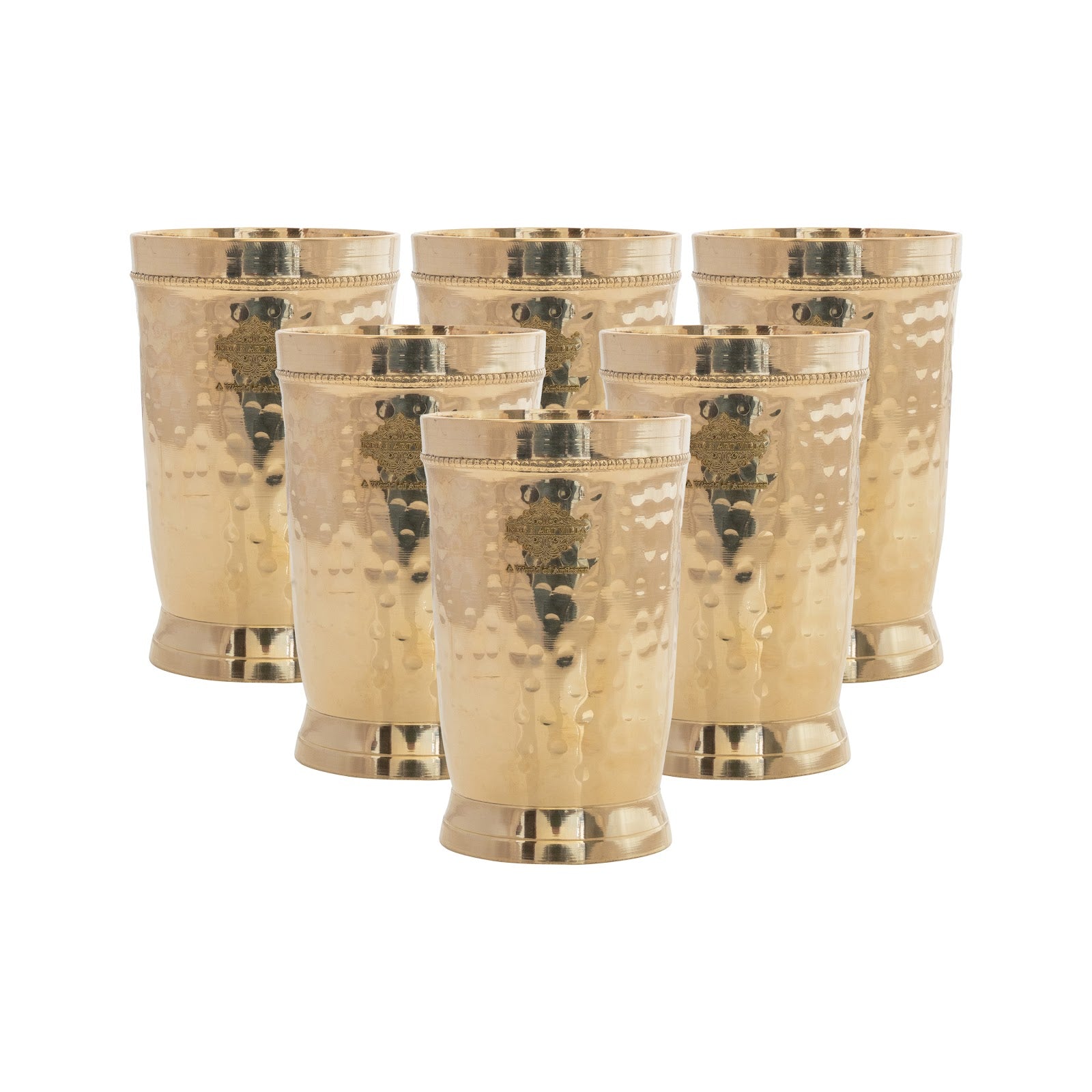 Brass Glass Tumbler with Etched Mughlai Matt & Hammered Design