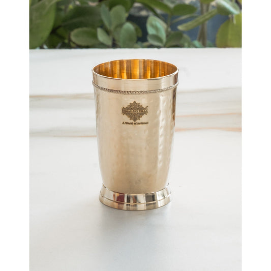 Brass Glass Tumbler with Etched Mughlai Matt & Hammered Design