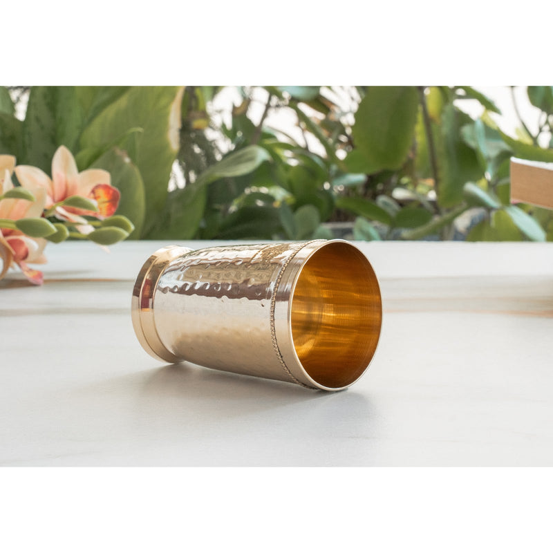 Brass Glass Tumbler with Etched Mughlai Matt & Hammered Design
