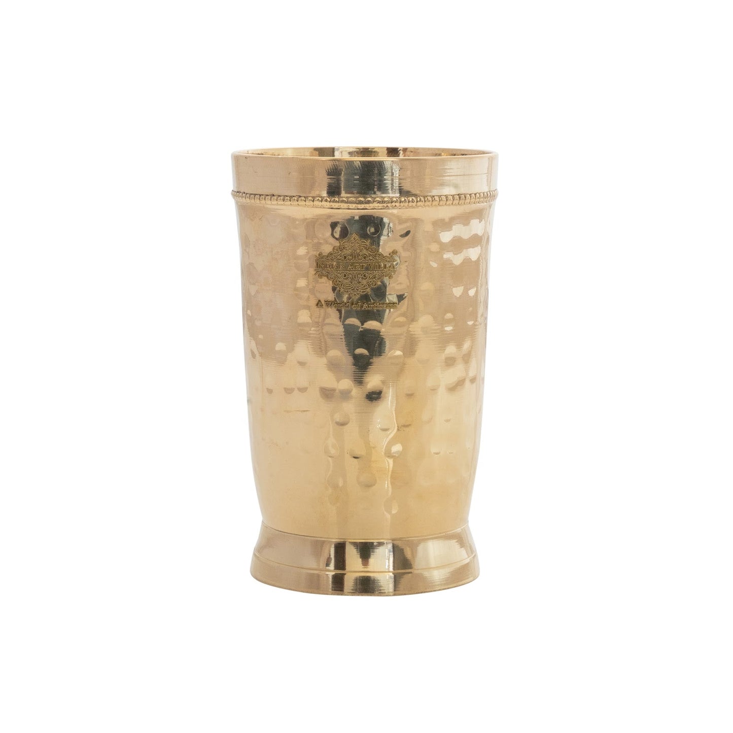 Brass Glass Tumbler with Etched Mughlai Matt & Hammered Design