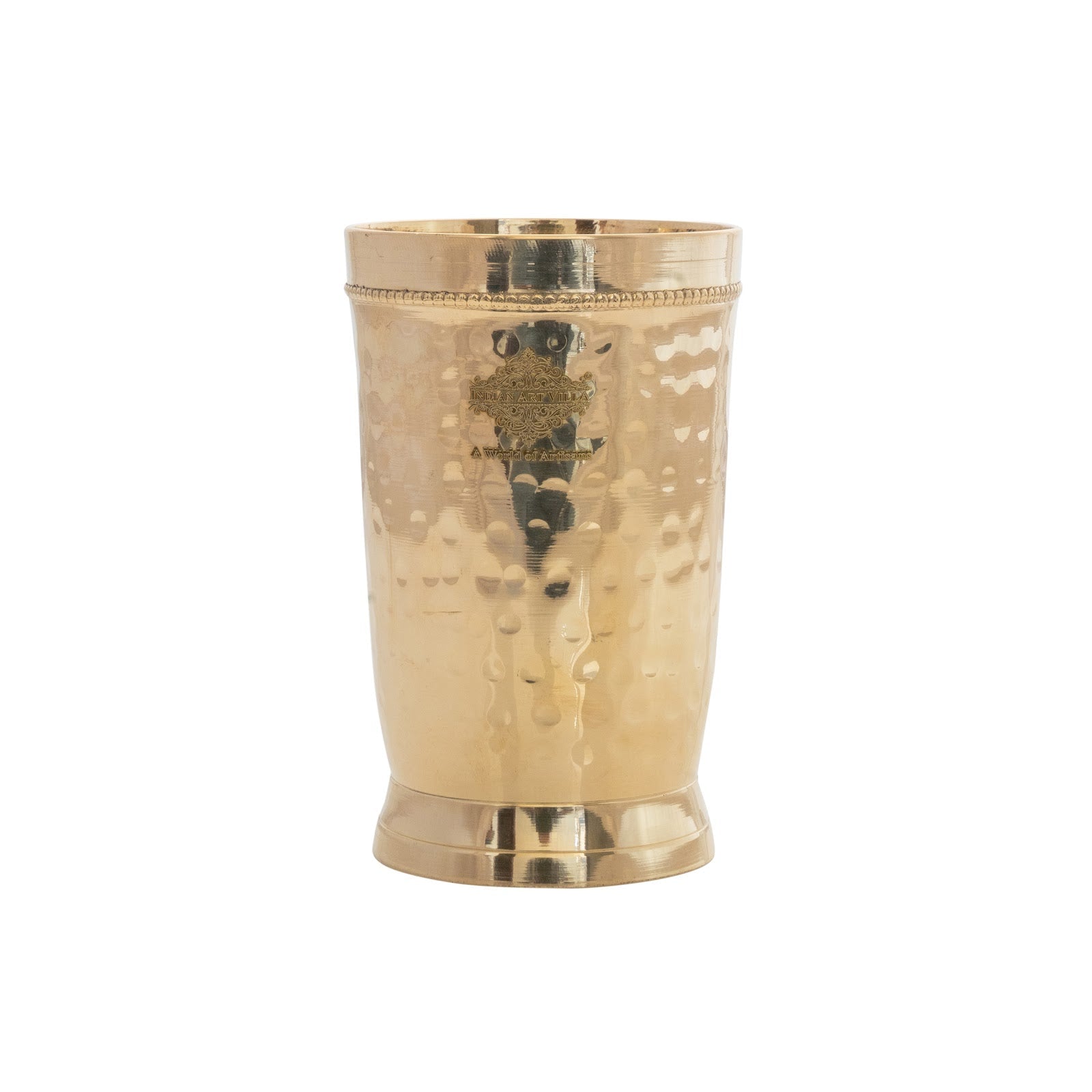 Brass Glass Tumbler with Etched Mughlai Matt & Hammered Design