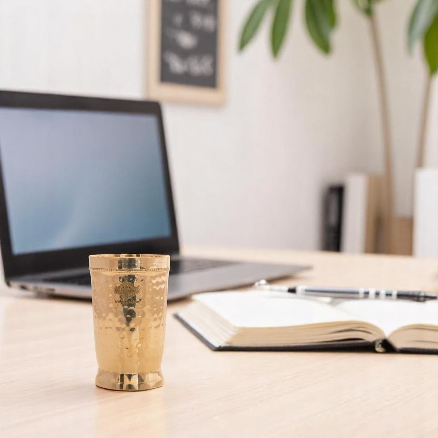 Brass Glass Tumbler with Etched Mughlai Matt & Hammered Design